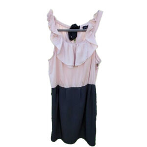 Blush pink top with black bottom dress and ruffles